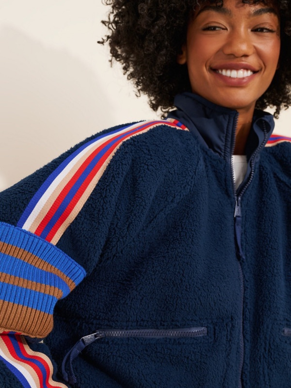 Free People Mountain High Sporty Buti Logo Fleece Sporty Jacket Navy Sherpa S - Picture 8 of 9